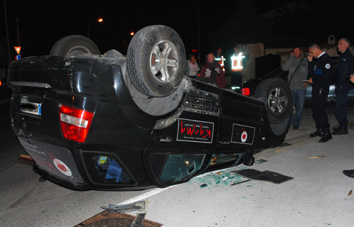 Voiture retournée sur la corniche du Rayolet