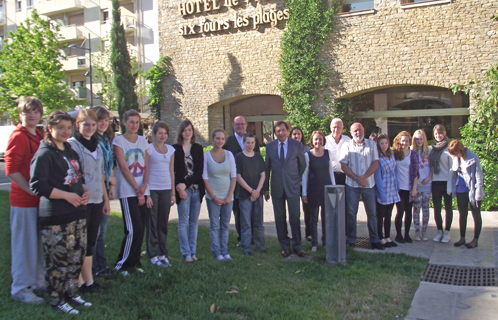 Les collégiens d'Emmendingen avec Jean-Sébastien Vialatte, Henri Bruno,Yves Draveton,Antoine Bodino,Laurence Pellegrini et Dagmar Thiem.