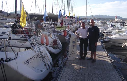 Les voiliers participants à la Quadrasolo sont arrivés à Sanary, ici  Jean-Michel Preynat et  Jean-Claude Redilfo.