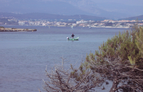 Un pointu à moteur traversant la lagune malgré l’interdiction absolu de naviguer sur ce plan d’eau (Photo prise le 1er juillet 2009)