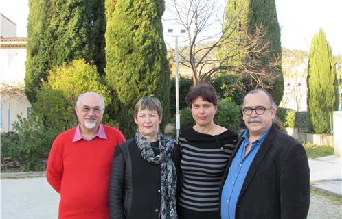 L'équipe candidate aux élections départementales dans le canton d'Ollioules : de gauche à droite, Raymond Hamoneau (suppléant), Pascale Miragliese (suppléante), Nadine Nazzi (titulaire) et Jean-Pierre Meyer (titulaire)