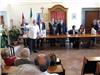 Pendant la réception en mairie de Zagarolo : de gauche à droite MM. Mastrangeli, Bruno, Bodino, Paniccia, Sesto,une secrétaire, Mmes Rega et Roussel