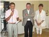 Au cours de l'inauguration, de gauche à droite, Jean-Claude François, Président de la Palette Ollioulaise, Robert Bévénti, Maire de la commune et Monique Macia, son adjointe à la Culture