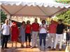 Inauguration officielle de la Fête de la tomate par l'adjointe à la culture Dominique Ducasse, en présence de l'organisatrice Paule Zucconi, du vice-président du Conseil départemental et premier adjoint Joseph Mulé, Christiane Giordano, Viviane Thiry et du maire Jean-Sébastien Vialatte.