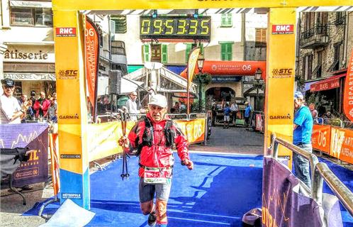 Jean-Paul Liguori à l'arrivée de l'ultra trail Côte d'Azur Mercantour à Saint-Martin-Vésubie.