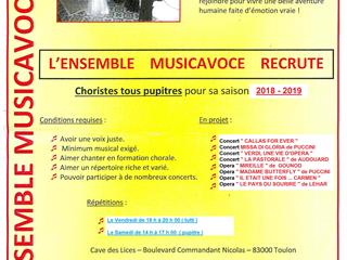 L'ENSEMBLE VOCAL MUSICAVOCE RECRUTE